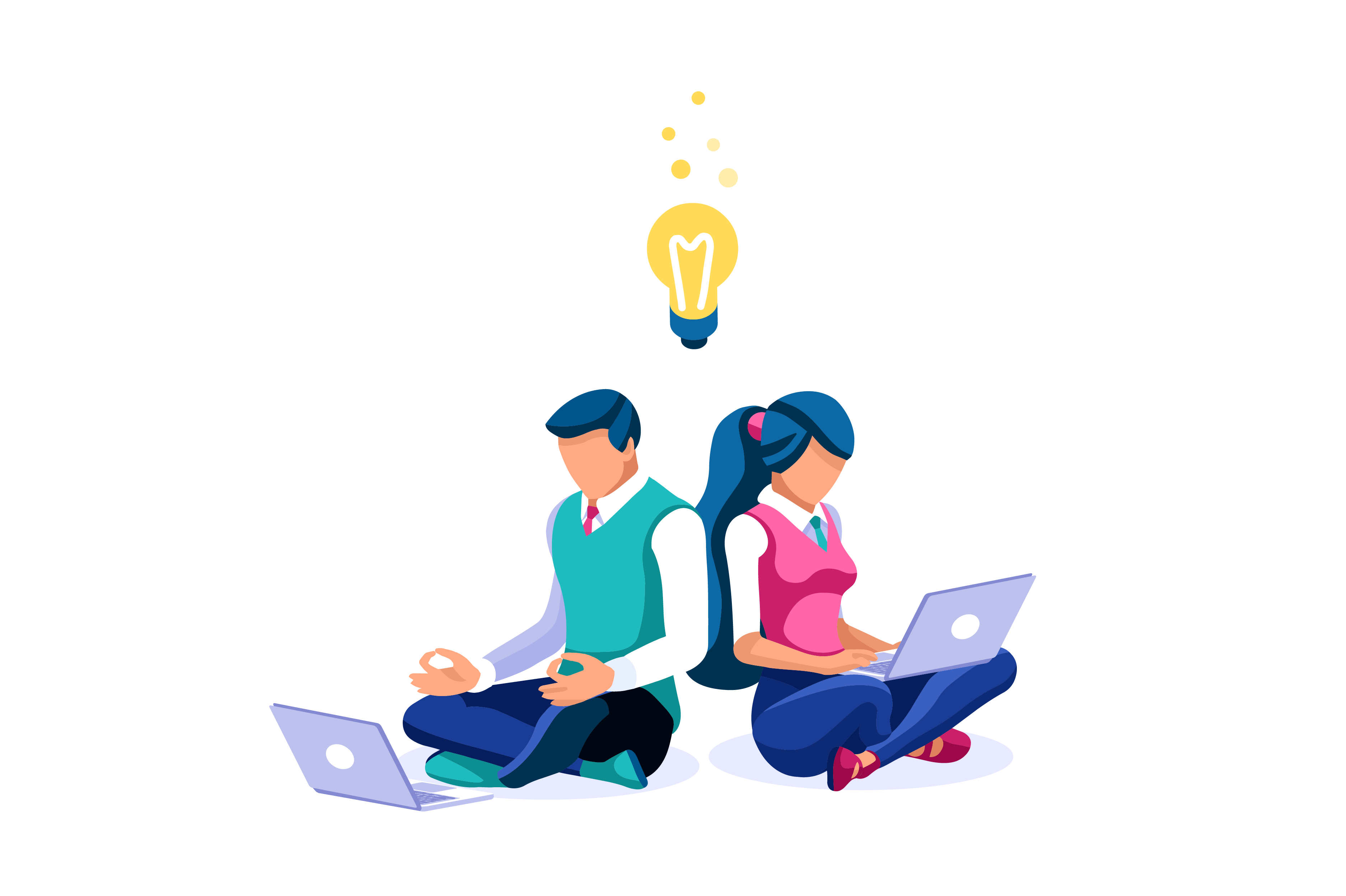 Two people on laptops brainstorming