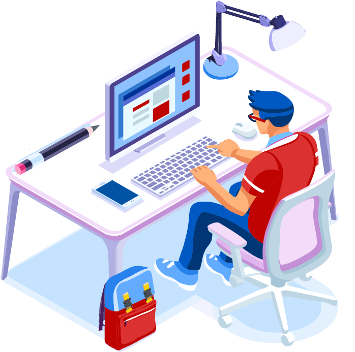 Person Sitting at Desk on Computer